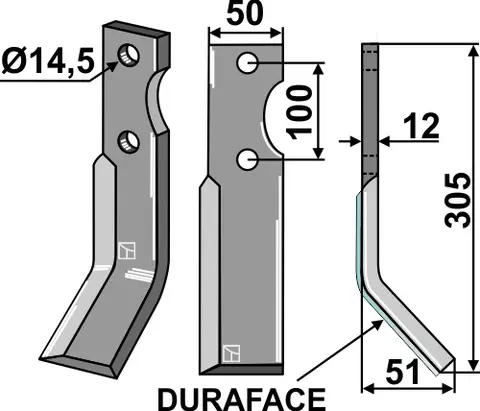 Freserkniv 305x50 mm høyre Duraface hull 14,5, avst. 100