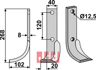 Kniv til Krone 268 x 40 mm - 12,5 mm hull