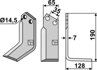 Freserkniv 190x65 mm høyre hull 14,5, avst. 35