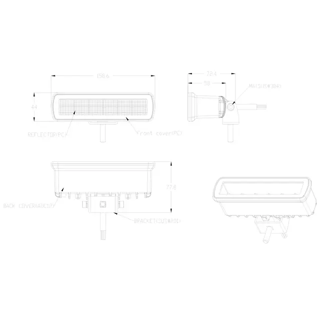 4 stk Lumary Corax 30-X bredt arbeidslys Sort optikk med Osram LED 