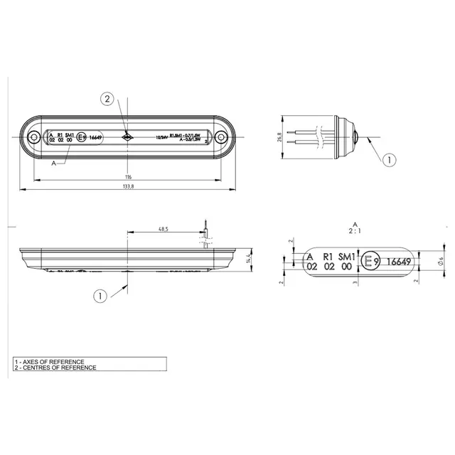 Avlangt, rødt, slankt markeringslys Med 6 stk LED, 12 og 24V 