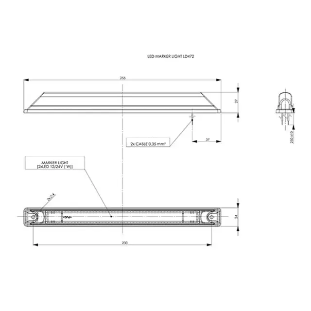 Langt, rødt markeringslys Med 2 stk LED, 12 og 24V 