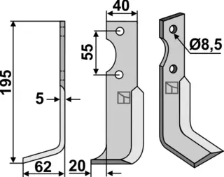 Fres kniv 195x40 mm venstre