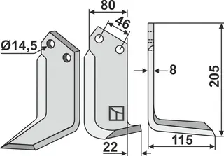 Kniv til Maletti 205x80mm, 14,5mm hull