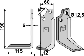 Kniv 190x60mm til Maschio L: 190mm, B: 60mm, H: 12,5mm