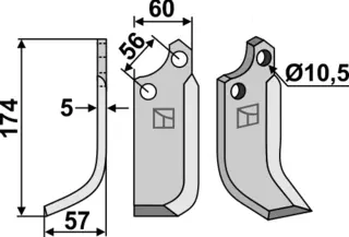 Fres kniv 174x60 mm venstre Passer til fräse type k