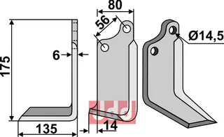 Kniv venstre til Maschio 175x80 mm, 6 mm tykkelse