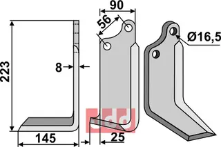Kniv 223x90mm til Maschio L: 223mm, B: 90mm, H: 16,5mm