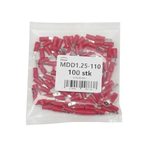 Liten rød isol kabelsko han 2.8mm, 100st Rød, pose med 100 sttk