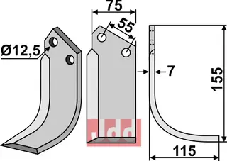 Blad 155x75mm til Nardi Hole: 12,5mm, Lengde: 155mm