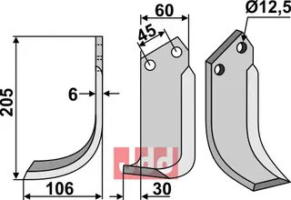 Blad 205x60mm til Nardi L:205mm, B:60mm, H:12,5mm