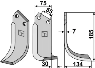 Høyre blad til Nardi 185x75mm, hull 12,5mm