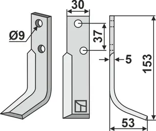 Freserkniv 153x30 mm høyre hull 9, avst. 37