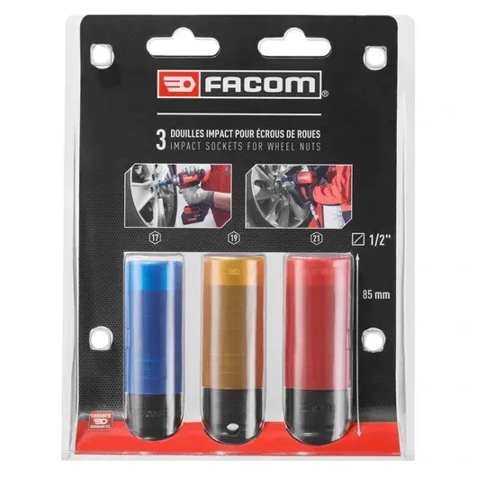 Facom 1/2" Forsterket  Kraftpipesett 17 - 19 - 21 mm til dekkskift 