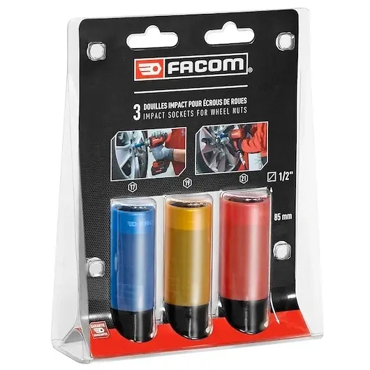 Facom 1/2" Forsterket  Kraftpipesett 17 - 19 - 21 mm til dekkskift 