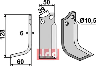 Blad 128x50mm til Ompi Lengde 128mm, hull 10,5mm