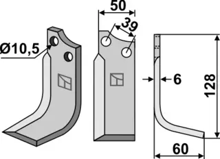 Freserkniv 128x50 mm høyre hull 10,5, avst. 39