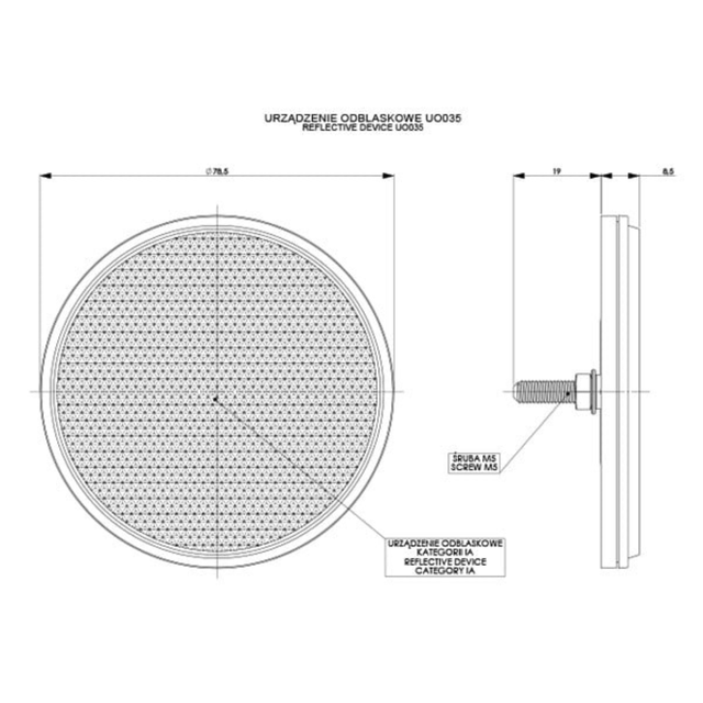 Rund refleks - Hvitt Ø75mm med skrue montering 