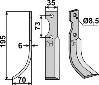 Pasbo blad 195x35mm, venstre L: 195mm, B: 35mm, H: 8,5mm