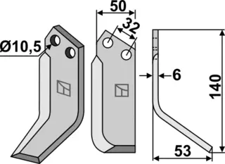 Freserkniv 140x50 mm høyre hull 10,5, avst. 32