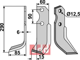 Blad 290x60mm til Pegoraro Lengde: 290mm, hull: 12,5mm