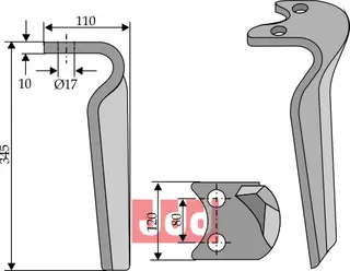 Tine for Amazone rotorharv 345mm, hull 18,5mm, bredde 120mm