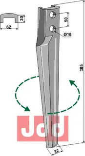 Tine for Eberhardt Rotary Harver L: 385 mm, B: 62 mm, Hull: 18