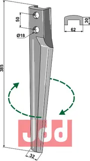 Tine for Eberhardt rotary harv 385mm, hull 18mm, avstand 50mm
