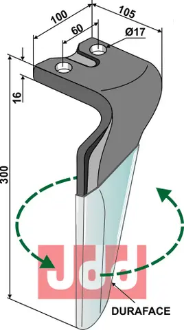 Tine for Remac rotary harv 300mm, 17 hull, DURAFACE