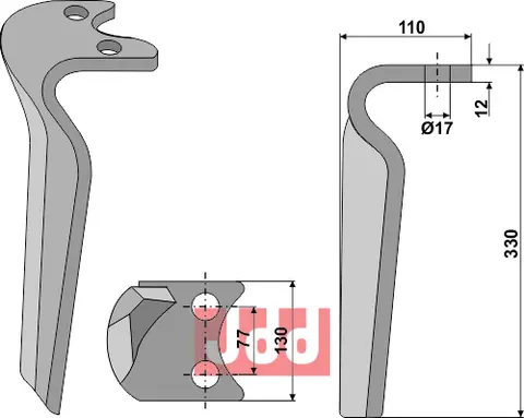 Høyvender tind til Amazone Lengde 330 mm - Tykkelse 12 mm