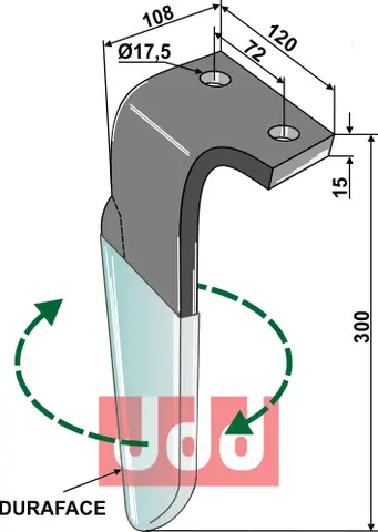 Tine for Celli rotary harver 300mm, Duraface, 17,5mm hull
