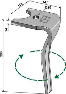 Tine for Kuhn rotary harver Lengde 290mm, HRB 120''S''