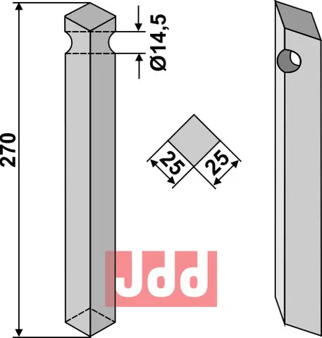 Rotary-tind til Krone Lengde 270 mm - Bredde 25x25 mm