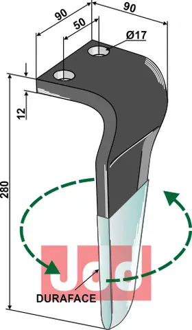 Tine for rotorharv DURAFACE 280mm, DC-DS-DL, 17 hull