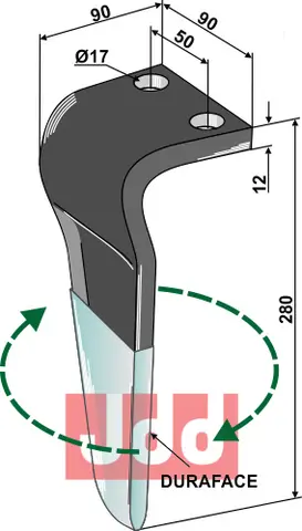 Tine for rotary harrows DURAFACE 280mm, passer til flere merker