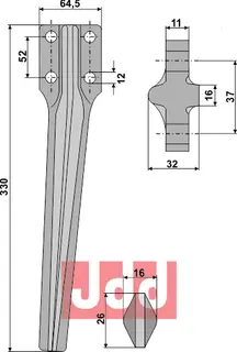 Tine for Eberhardt rotorharv 330mm, hull 12mm, 64,5mm bred