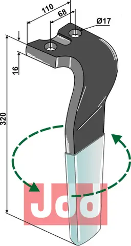 Tine for Kuhn rotary harv 320mm, type DURAFACE