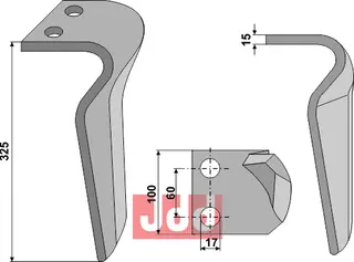 Tine for Alpego rotary harv 325mm, 17mm hull, 100mm bred