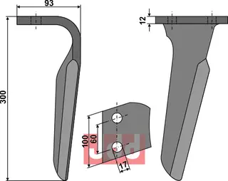 Tine for Alpego rotorharv 300mm, hull 17mm, tykkelse 12mm