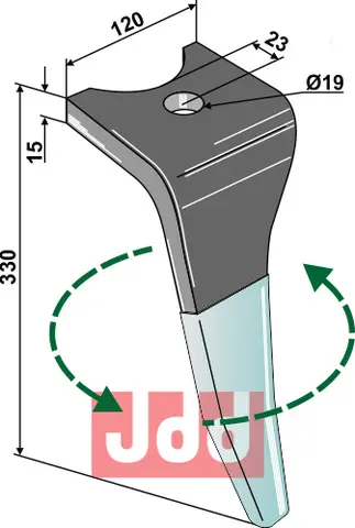 Tine for Amazone rotary harv 330mm, 19mm hull, 120mm bredde
