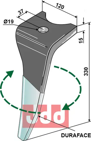 Tine for Amazone rotary harv Ø19, lengde 330mm, type SUPER