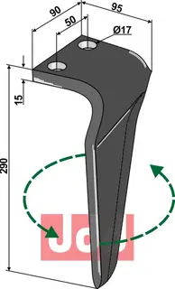 Tine for Celli rotary harrows 290mm, Hull 17, Bredde 90