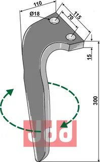 Tine for Falc rotary harv Lengde: 300mm, hull: 18mm