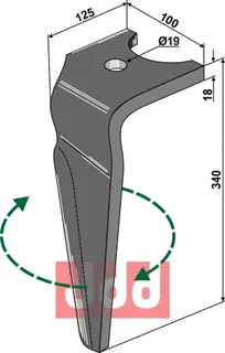 Tine for Falc rotary harv Lengde 340mm, tykkelse 18mm