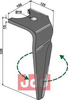 Tine for Falc rotary harrows venstre Hole: 19mm, Lengde: 320mm