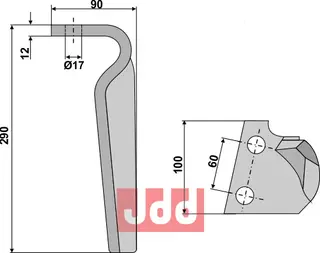 Tine for Feraboli rotorharv Lengde 290 mm, hull 17 mm