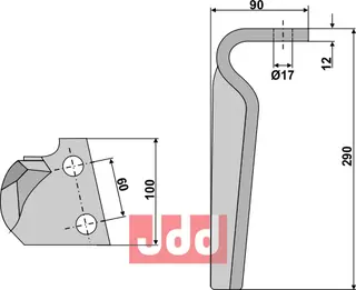 Tine for Feraboli rotary harv Hole: 17, Lengde: 290mm