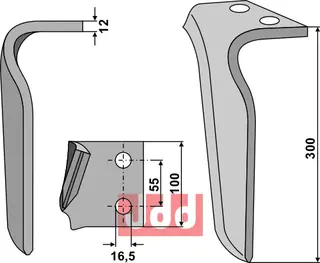 Tine for Frandent rotorharv Hole 16,5 mm, lengde 300 mm