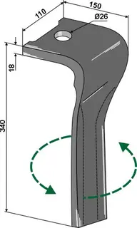 Tine for Pöttinger rotorharv Lengde 340 mm, hull 27 mm