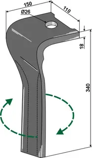 Tine for Pöttinger rotary harv Lengde 340mm, tykkelse 18mm